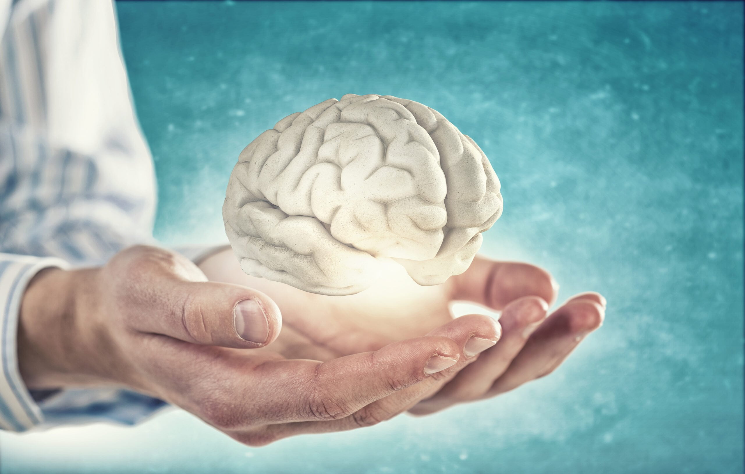 hand holding brain