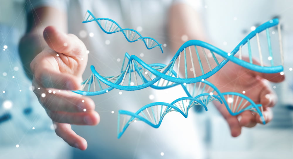 Businessman On Blurred Background Using Modern Dna Structure 3d Rendering