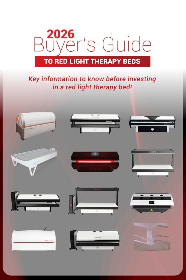 2026 Buyer's Guide to Red Light Therapy Beds Image of a buyer's guide cover that shows 12 different red light products on it